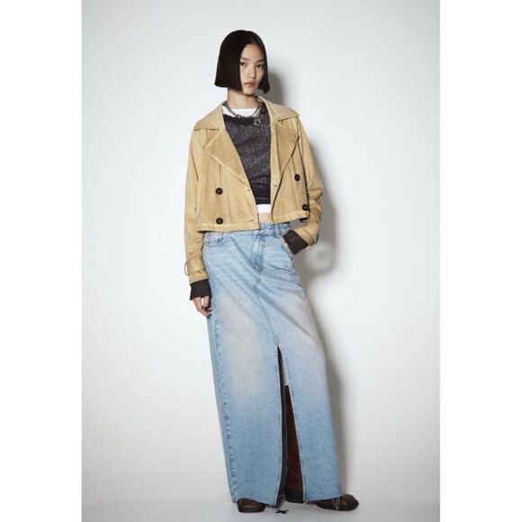 NWT Zara Garment Dye Faux Suede Short Double Breasted Cropped Trench Style Coat - Picture 2 of 16